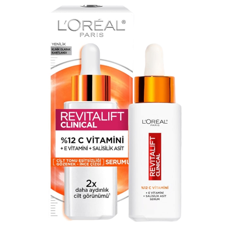 سرم روشن کننده 12% ویتامین C لورآل مدل Revitalift Clinical حاوی ویتامین E و سالیسیلیک اسید حجم 30 میلی لیتر